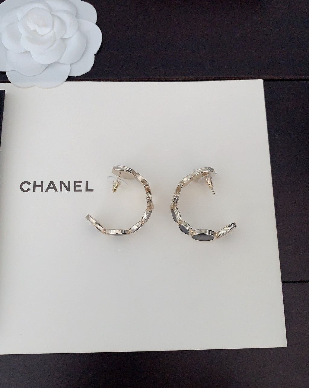 18K Chanel Black Crystals Earrings