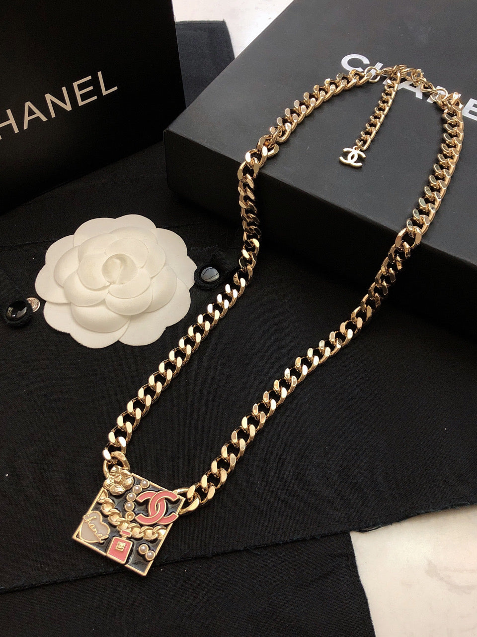 18K Chanel Pink Logo Chain Necklace