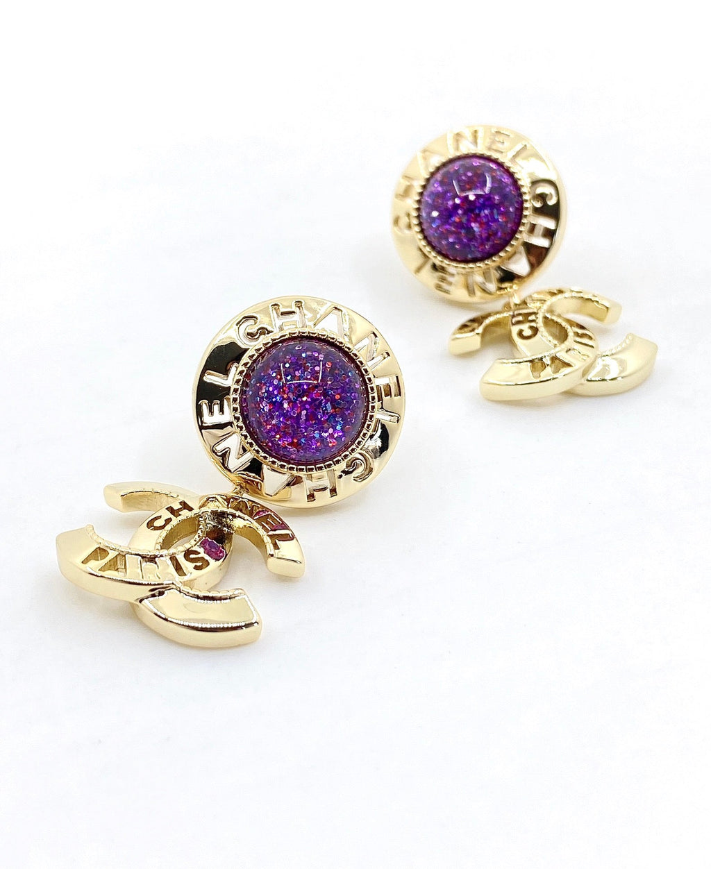 18K Chanel Purple Crystals Earrings