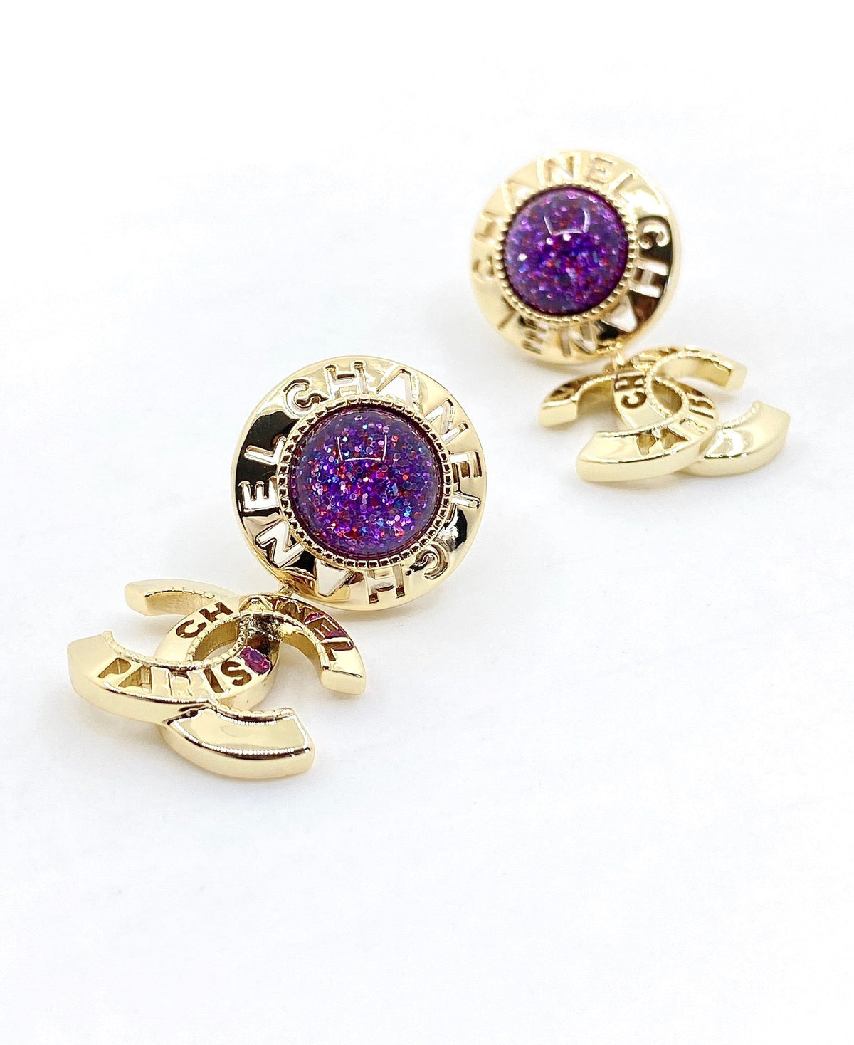 18K Chanel Purple Crystals Earrings