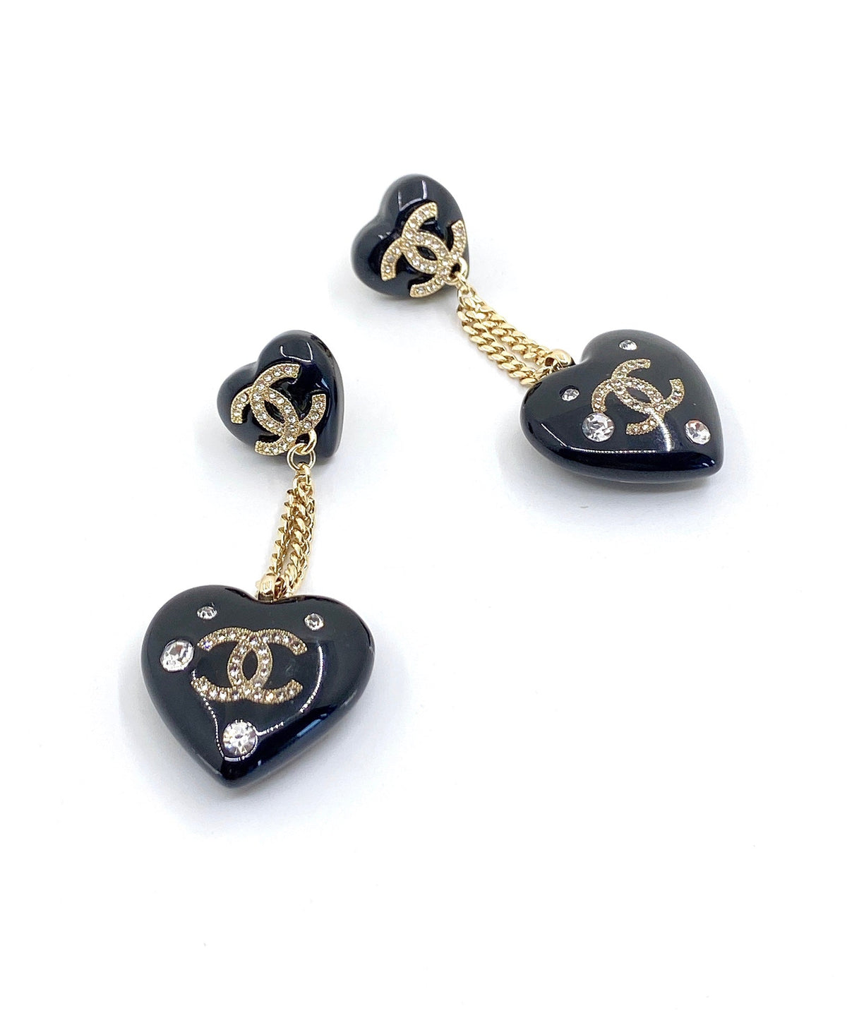 18K Chanel Heart Pendant Earrings