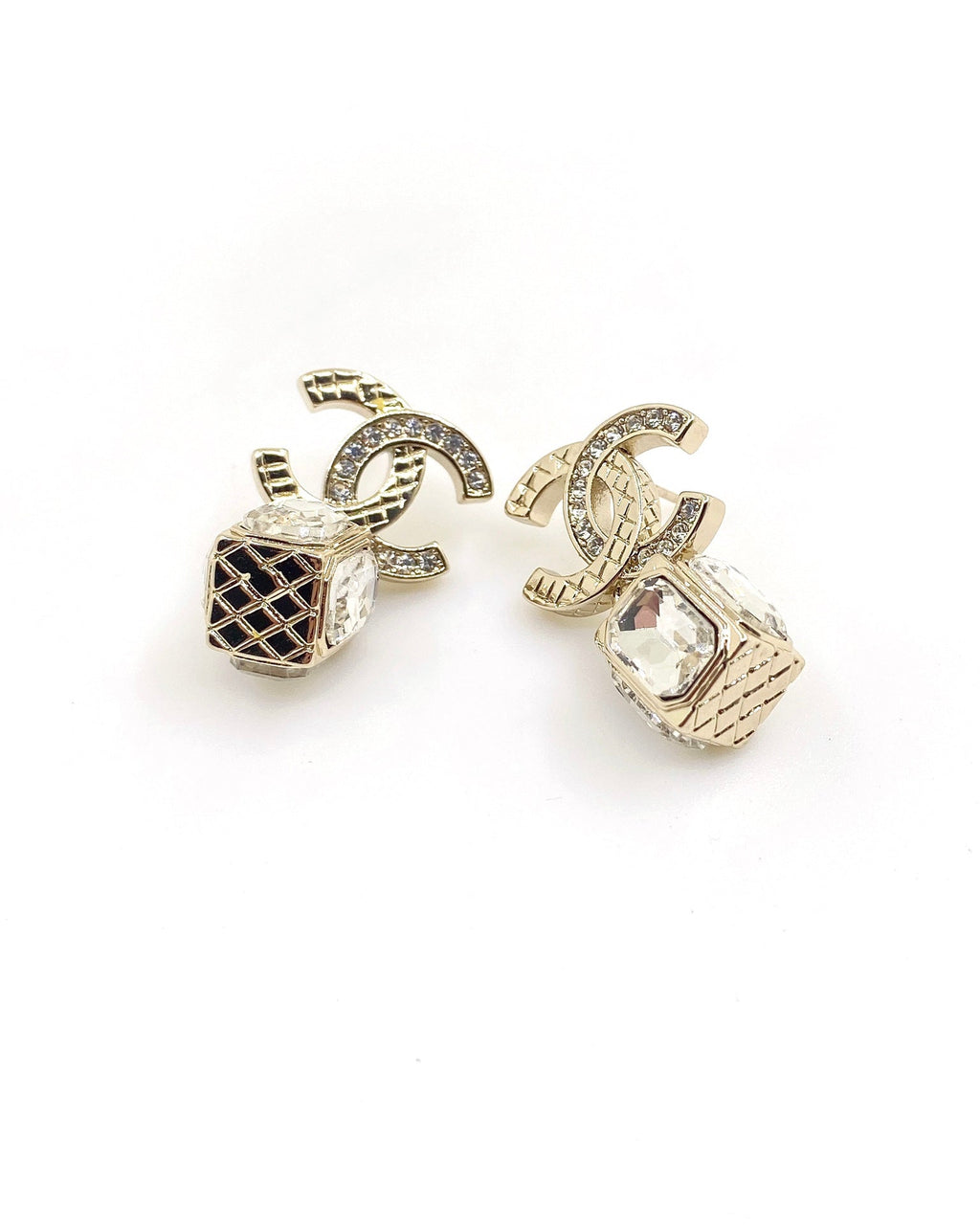 18K Chanel Square Crystal Pendant Earrings