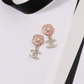18K Chanel Black & Pink Camellia Diamond Earrings