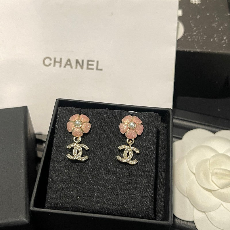 18K Chanel 26C Pink Camellia Diamond Earrings