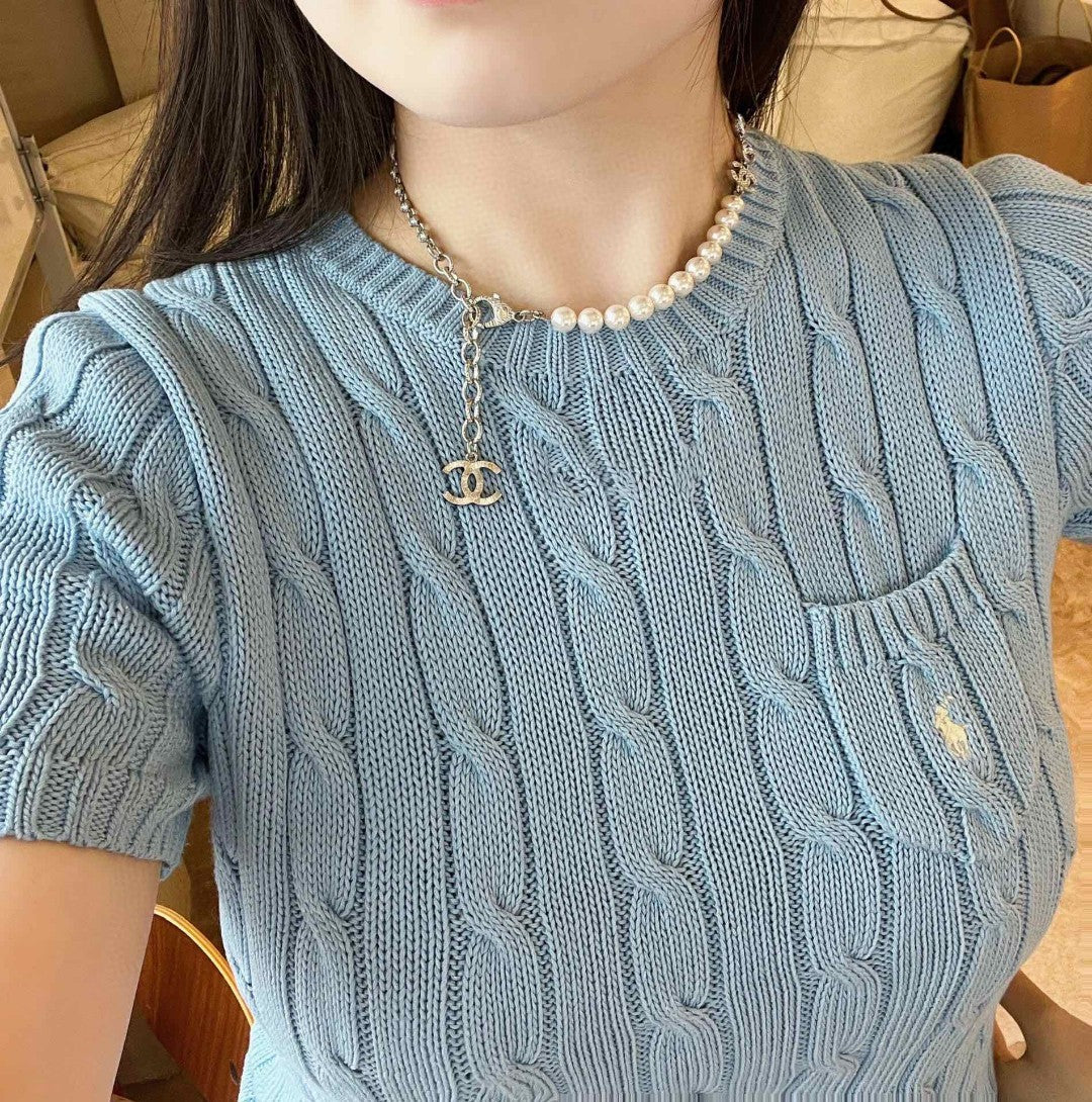 18K Chanel Pearls Crystals Necklace