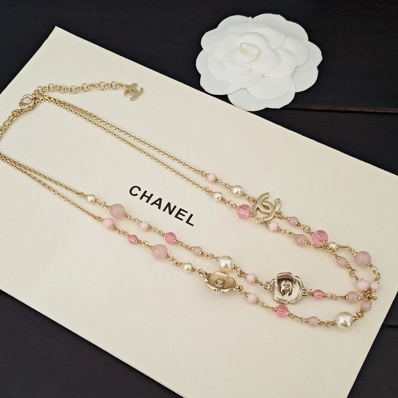 18K Chanel Pink Pearl Long Necklace