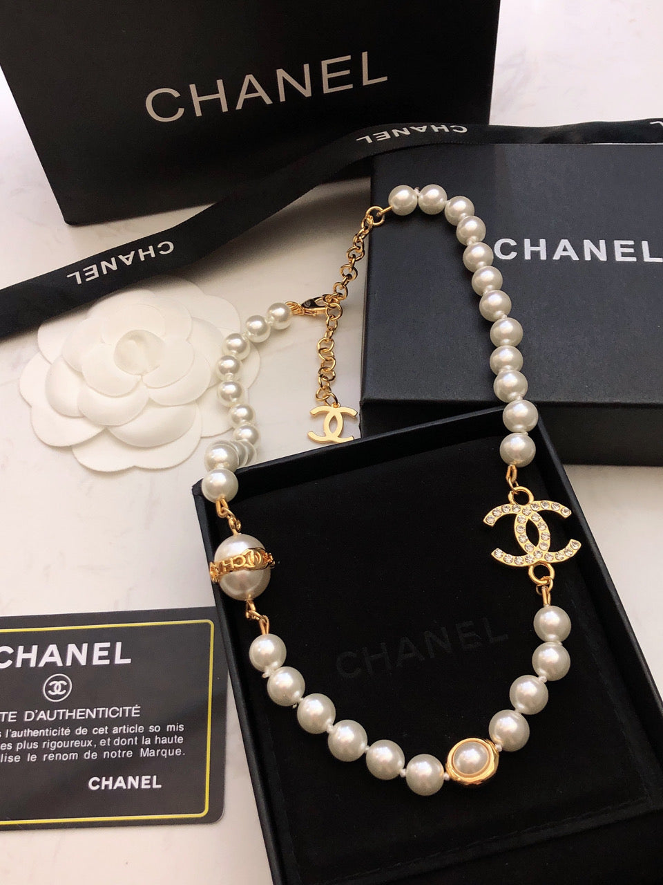 18K Chanel Pearl Chain Necklace