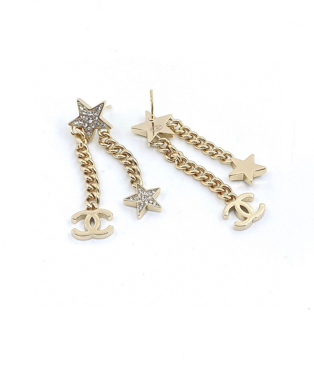 18K Chanel Star Diamonds Long Earrings