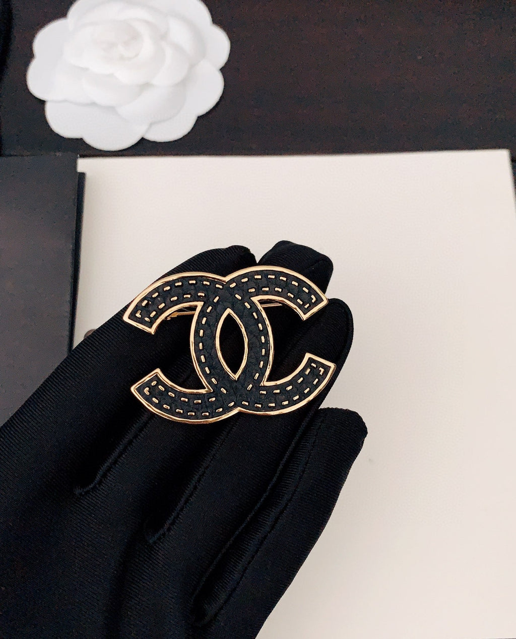 18K Chanel Black Brooch