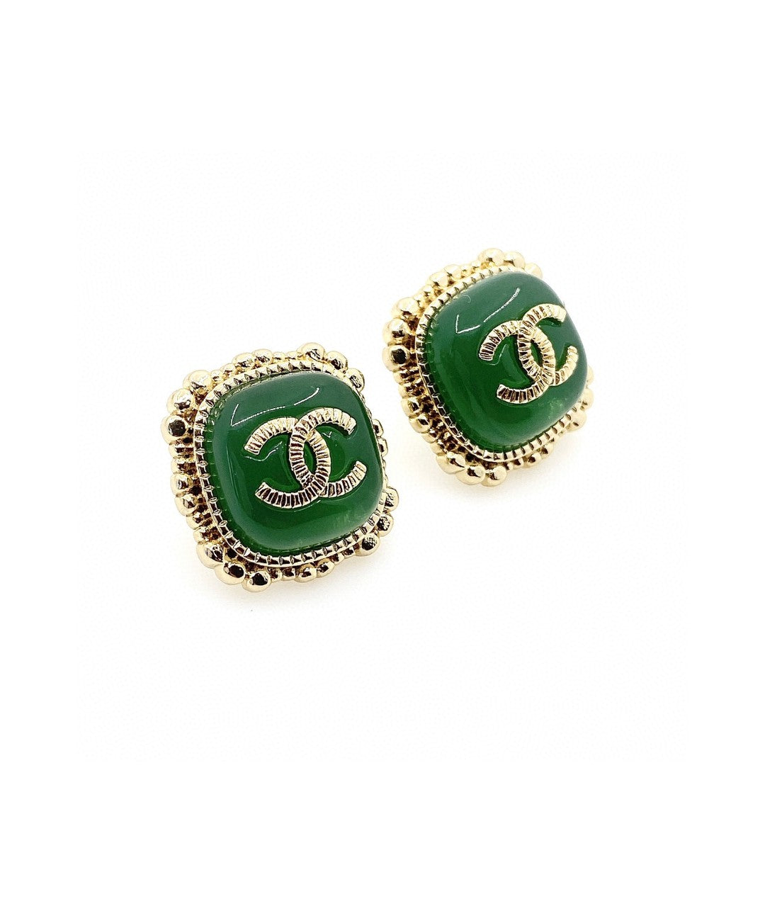 18K Chanel Green Square Earrings
