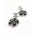 18K Chanel Black Pearl Camellia Earrings