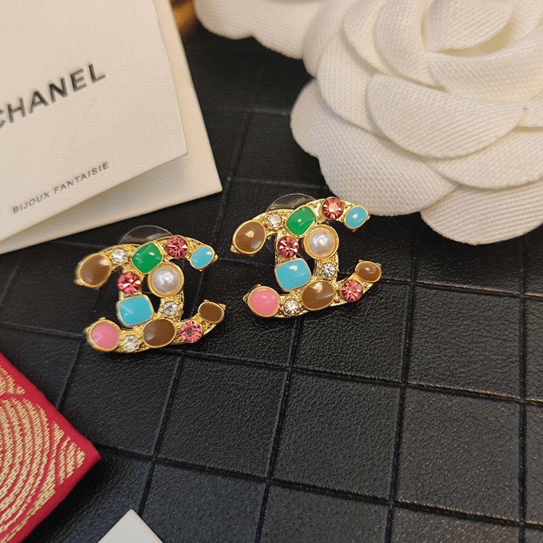 18K Chanel Multi-Color Crystals Earrings