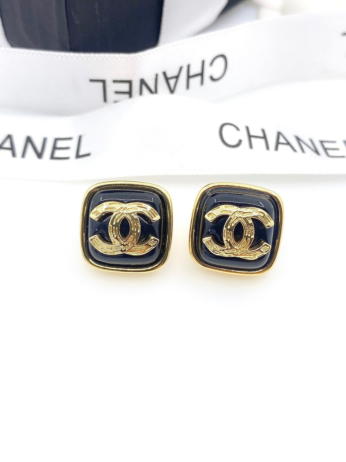 18K Chanel Square Resin Earrings