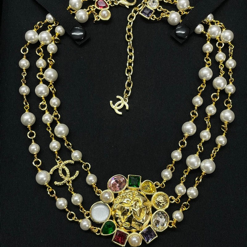 18K Chanel Color Crystal Pearl Chain Necklace