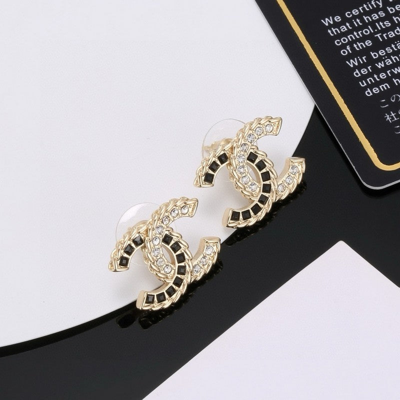 18K Chanel Crystal Leather Earrings