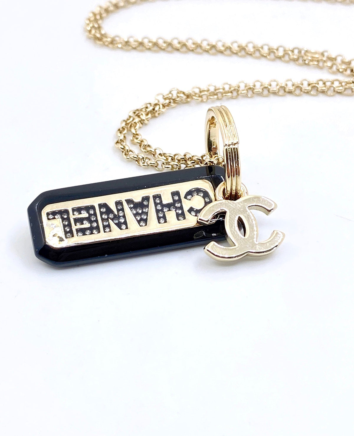 18K Chanel Black Plate Chain Necklace