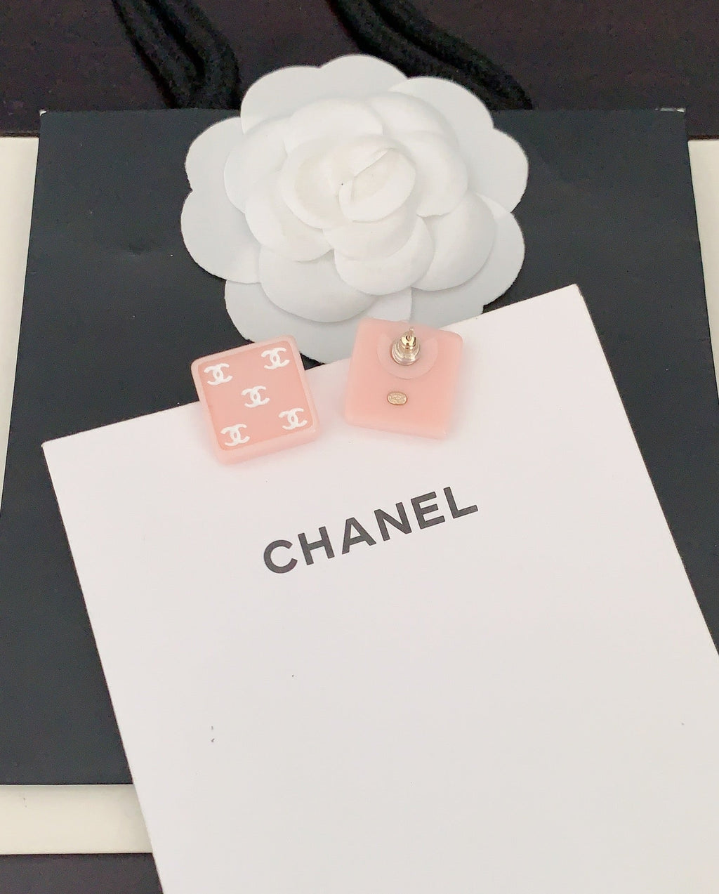 18K Chanel Pink Resin Earrings
