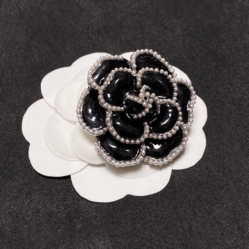 18K Chanel Camellia Black & White Brooch