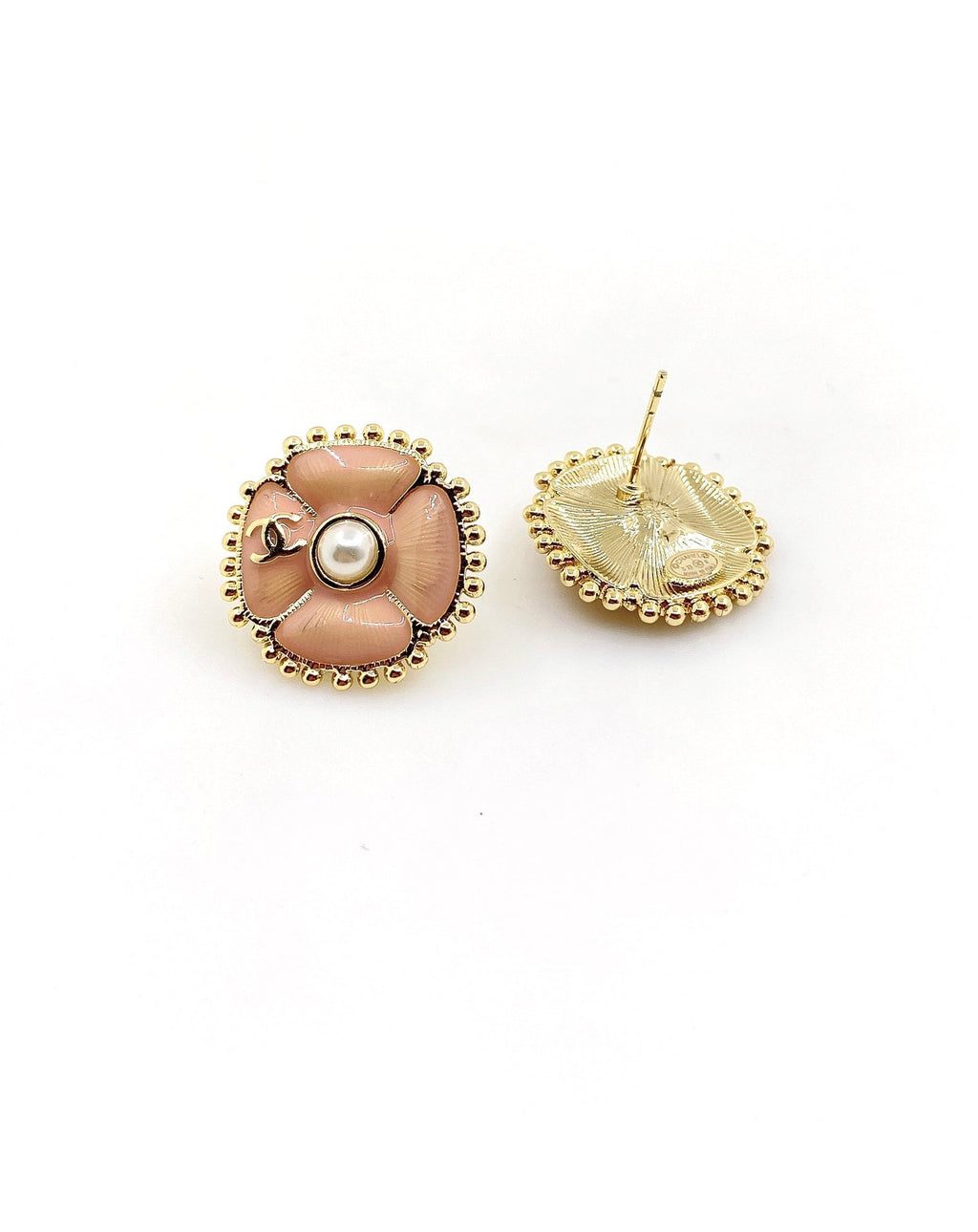18K Chanel Pink Pearl Earrings