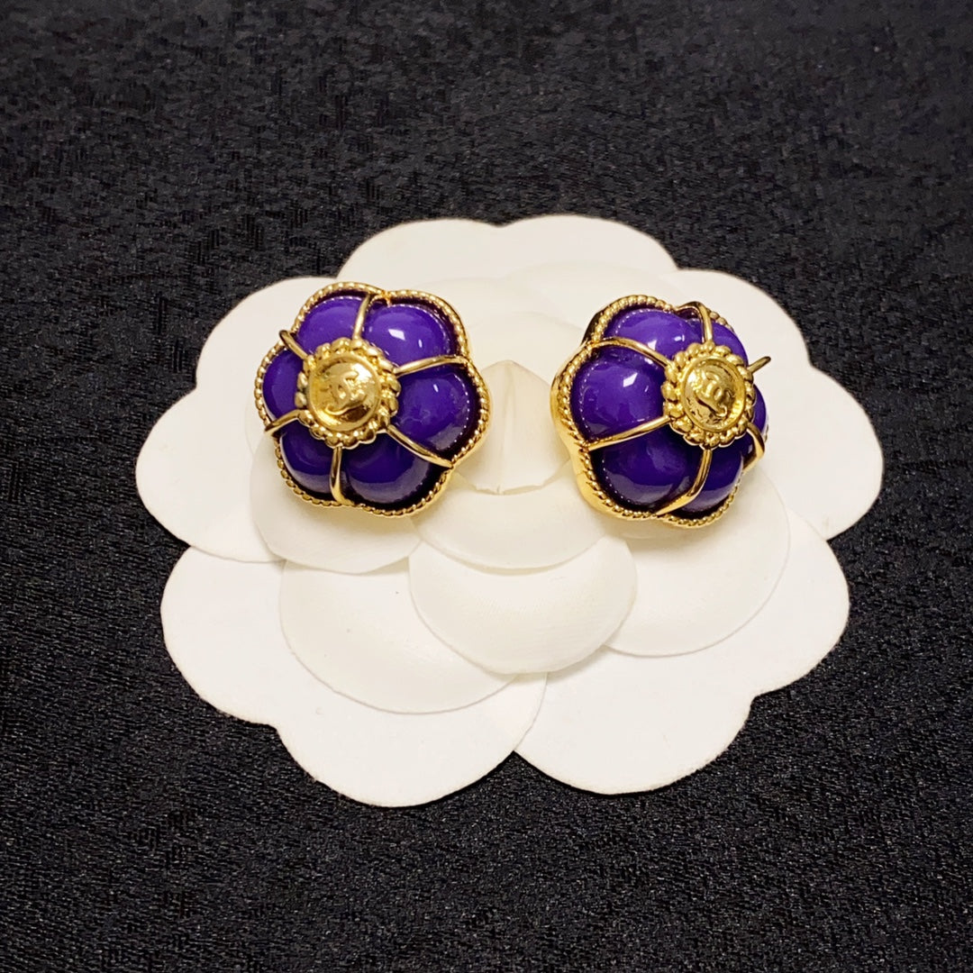 18K Chanel Purple Flowers Earrings