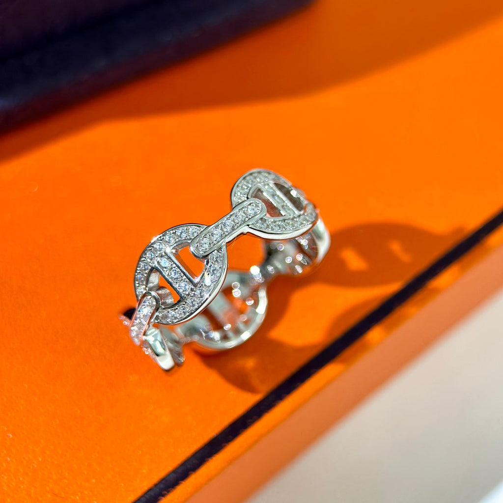 18K Chaine d'Ancre Enchainee Diamond Hermès Ring