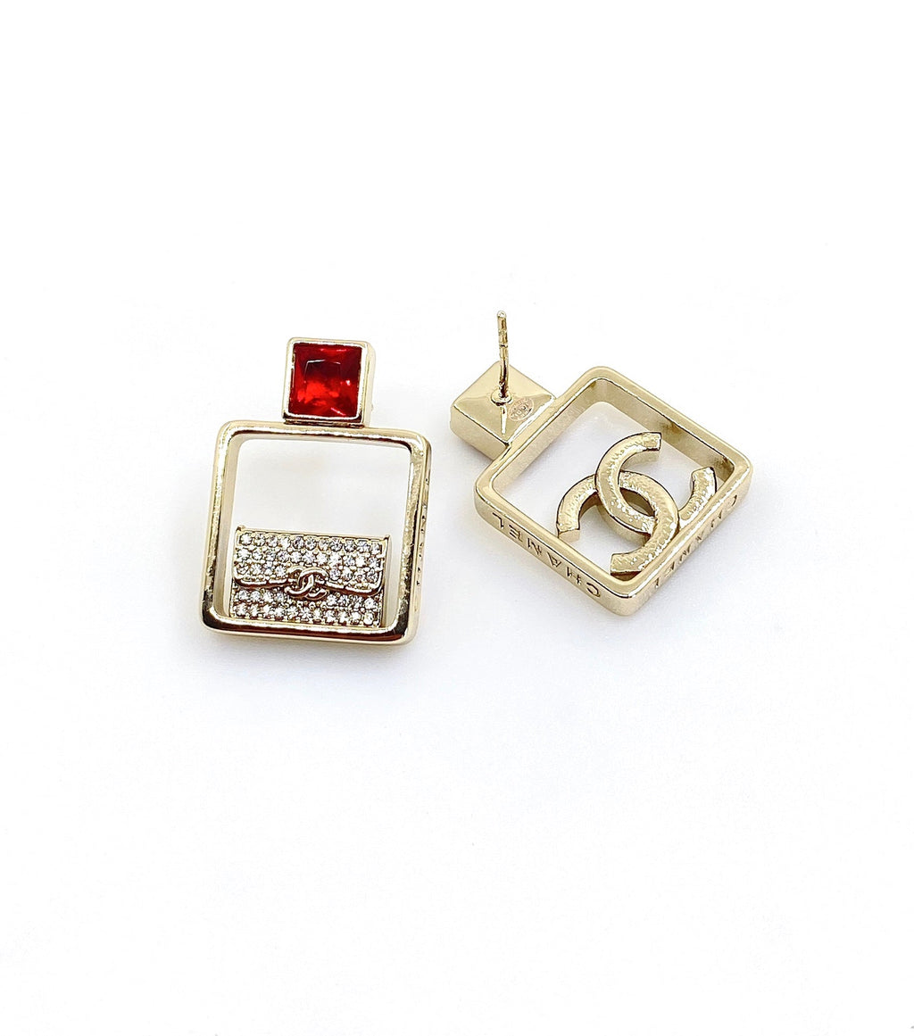 18K Chanel Red Bottle Pendant Earrings