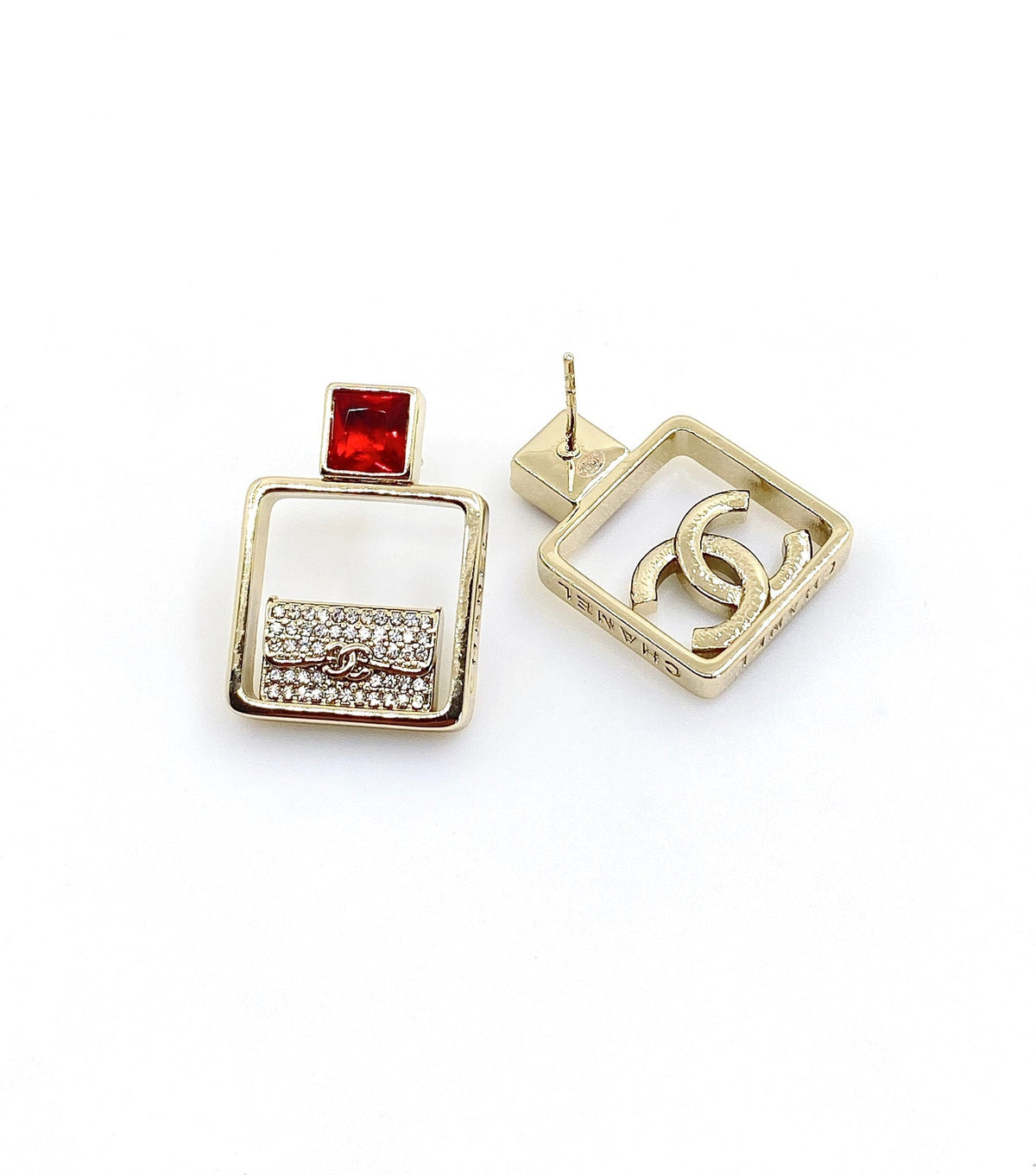 18K Chanel Red Bottle Pendant Earrings