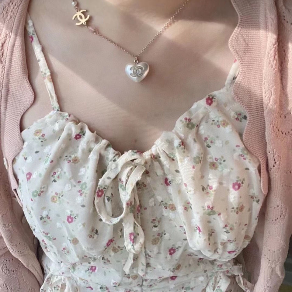 18K Chanel Pearl Heart Pink Necklace