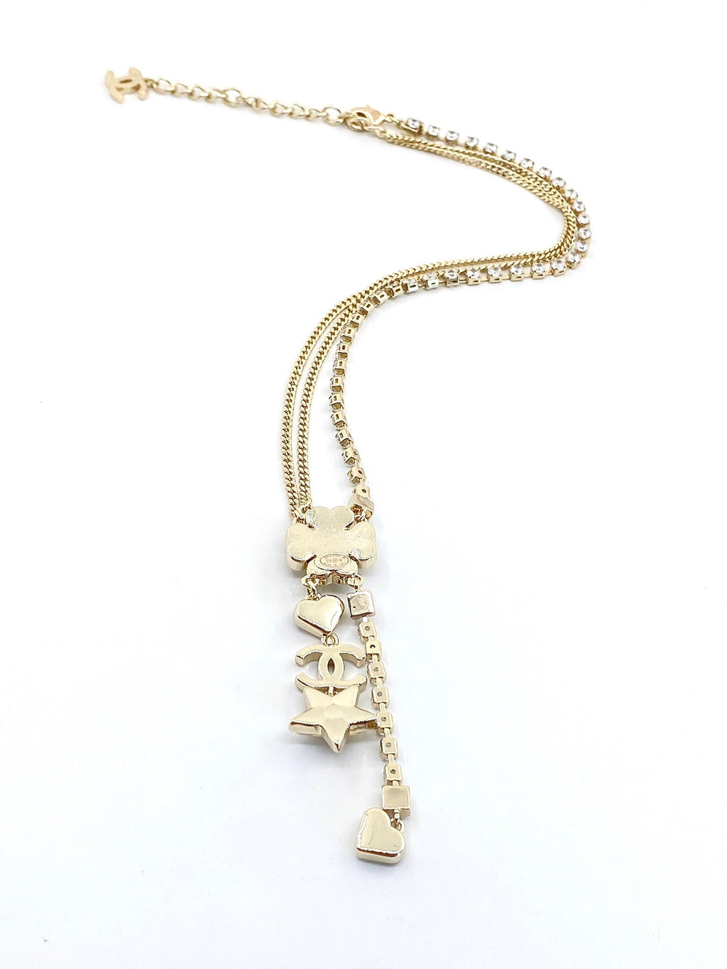 18K Chanel Heart Crystals Chain Necklace