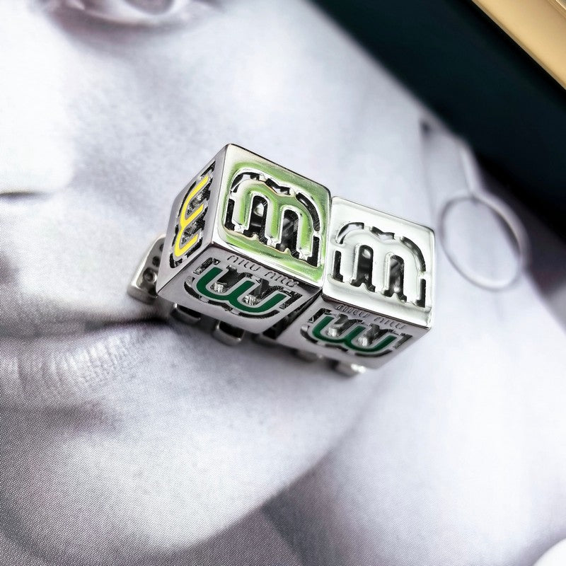 18K Miu Miu Green & Yellow Cube Earrings