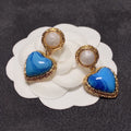 18K Chanel Blue Heart Pearl Earrings