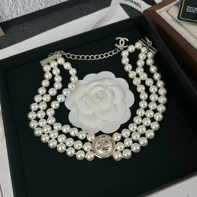 18K Chanel Choker Pearl Chain Necklace