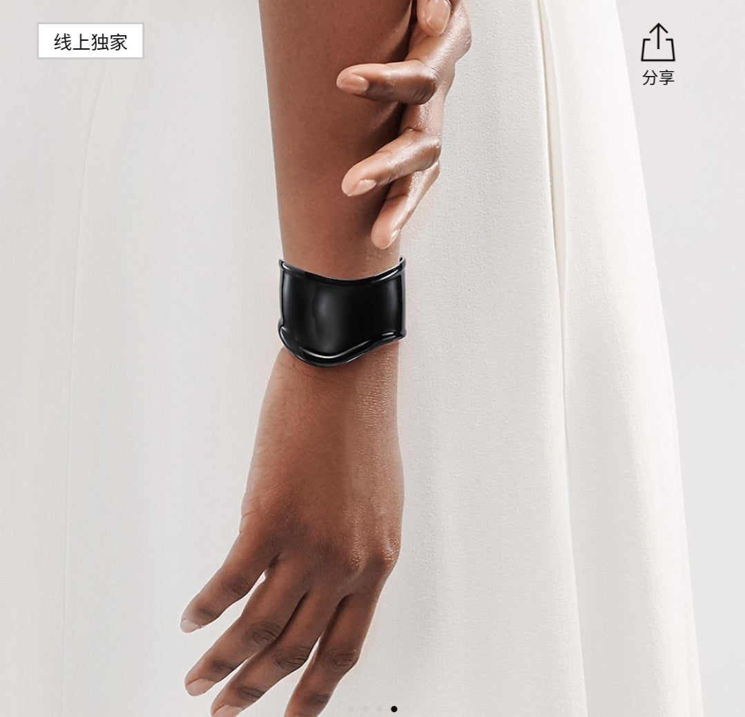 18K Tiffany & Co. Elsa Peretti Small Bone Cuff Black Bracelet