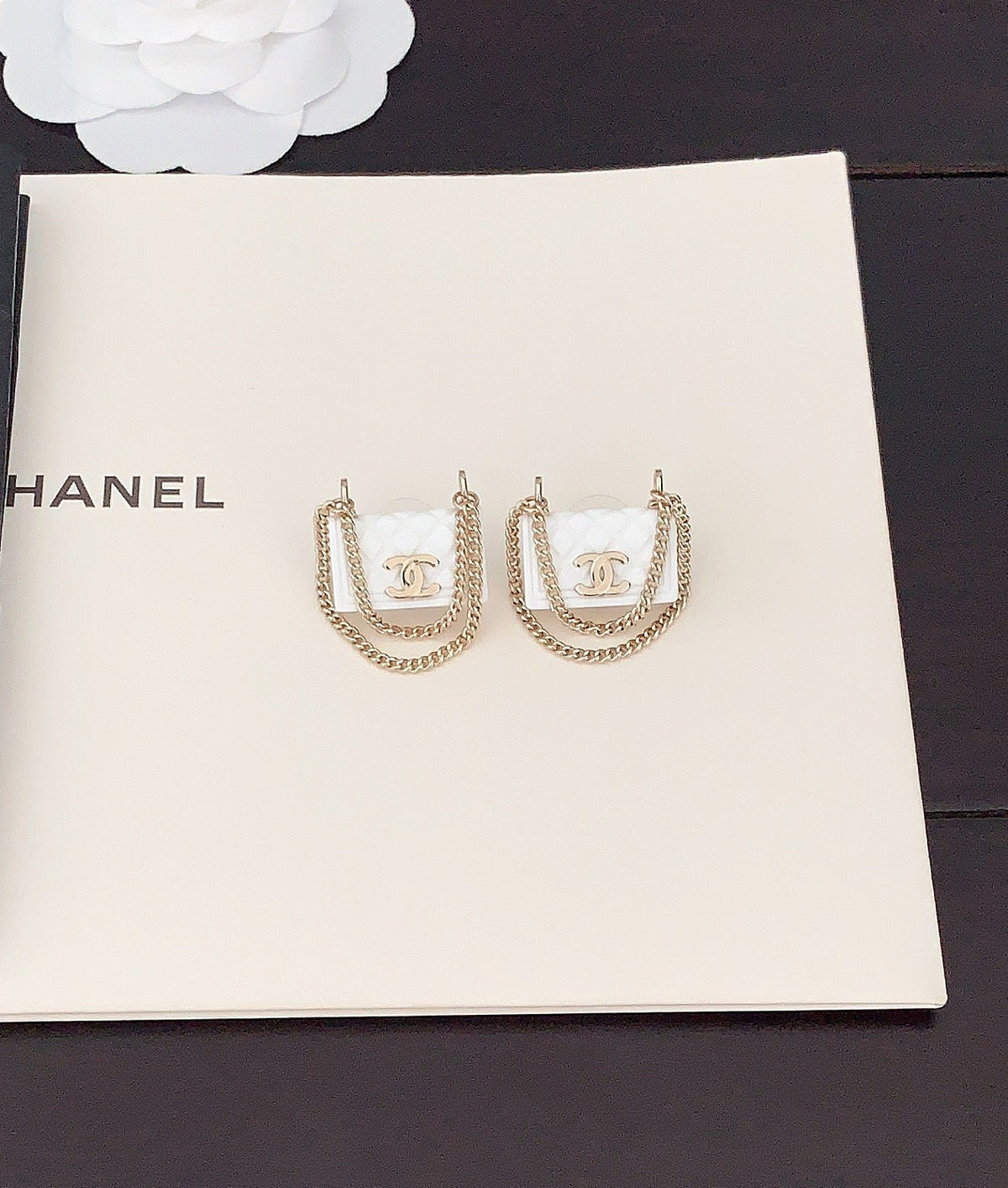 18K Chanel White Bag Earrings