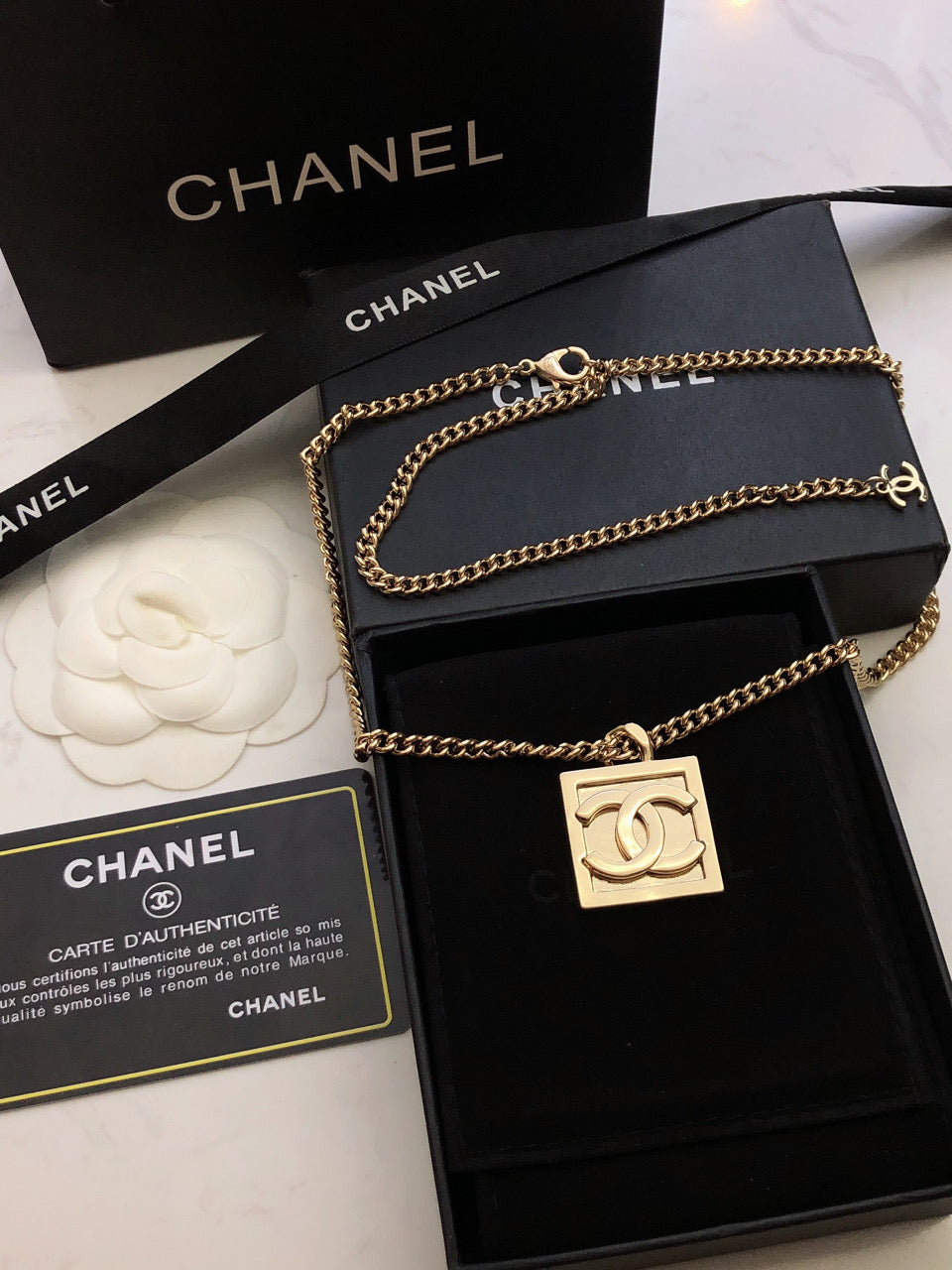 18K Chanel Square Logo Necklace