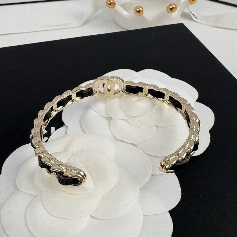 18K Chanel Black Leather Cuff Bracelet