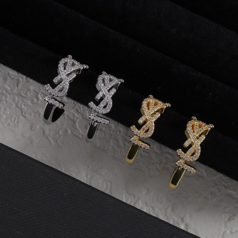 18K Saint Laurent YSL Gold Diamond Circle Earrings