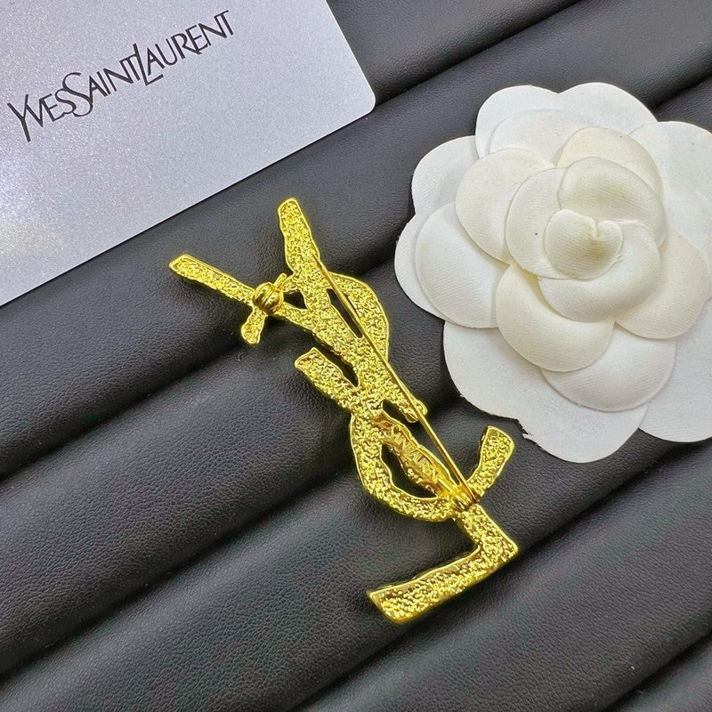 18K Saint Laurent YSL Crystal Brooch