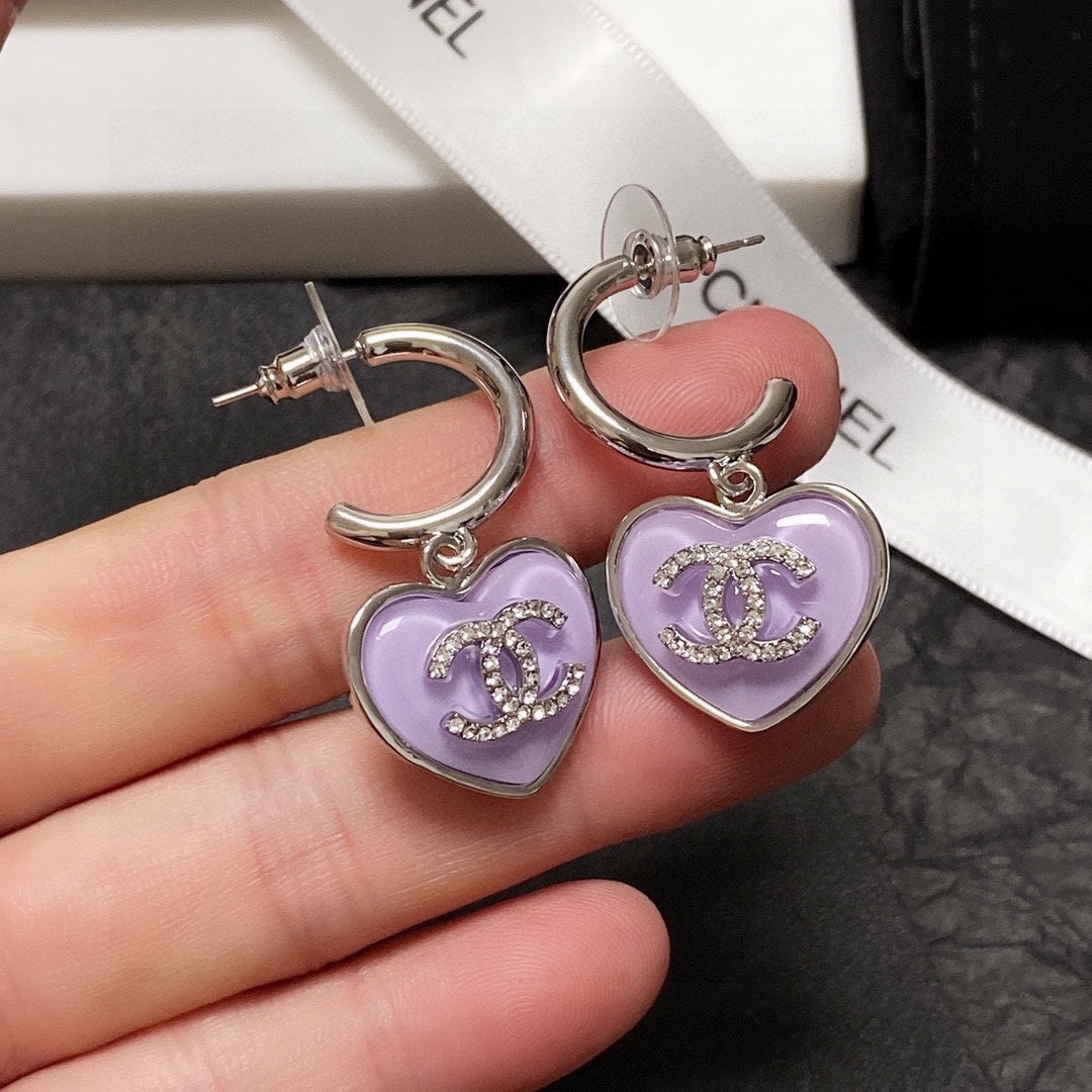 18K Chanel Purple Heart Earrings