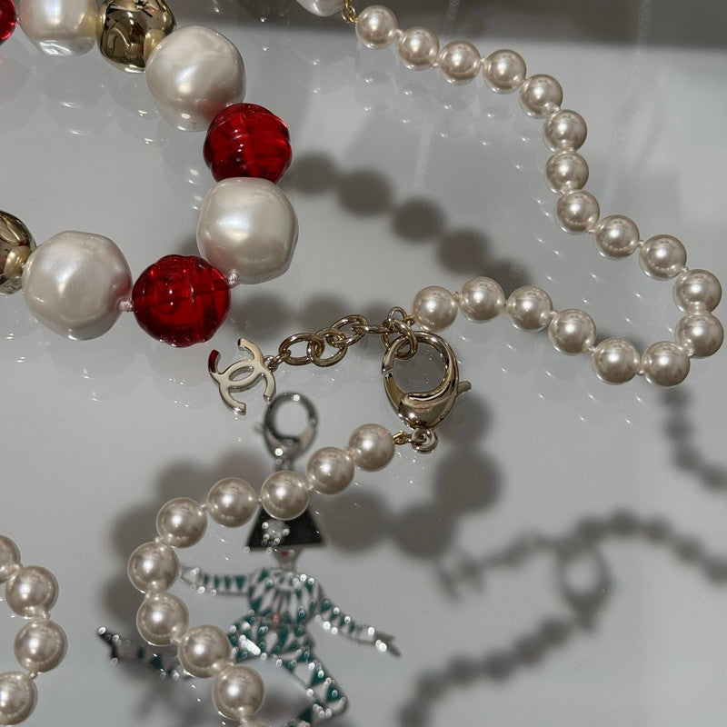 18K Chanel Red Crystal Pearl Necklace
