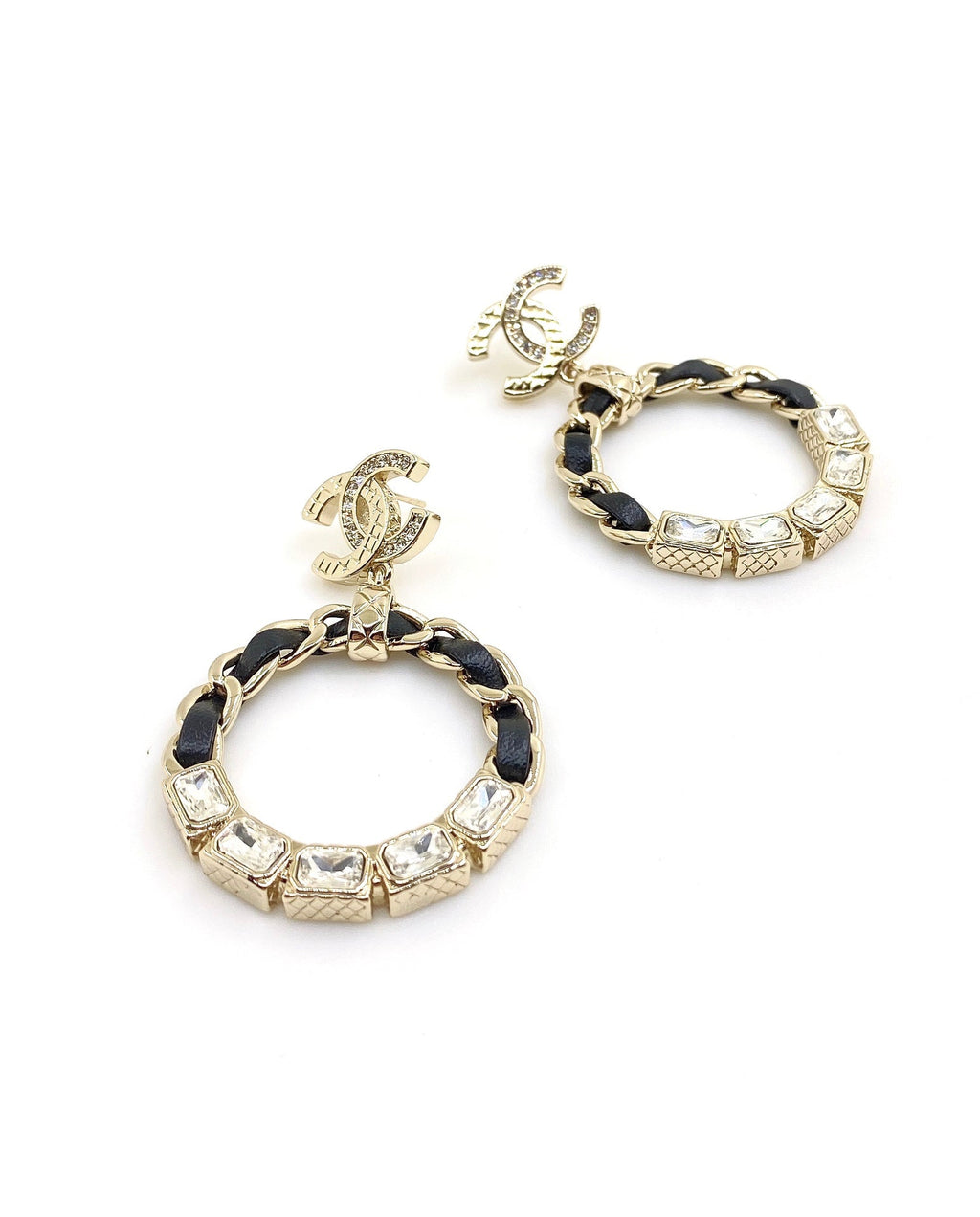 18K Chanel Leather Cricle Earrings