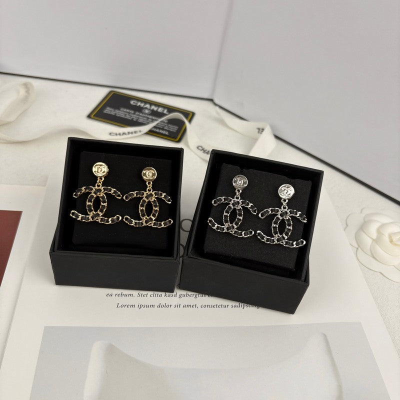 18K Chanel Leather Gold Earrings