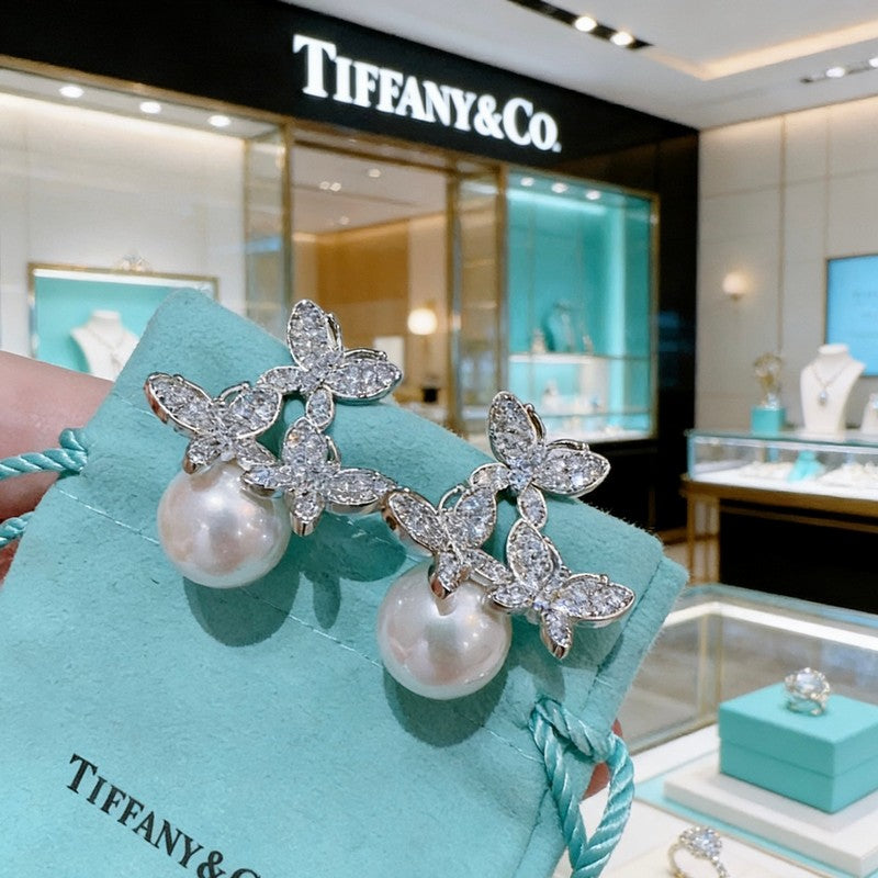 18K Tiffany & Co. Diamond Pearl Earrings