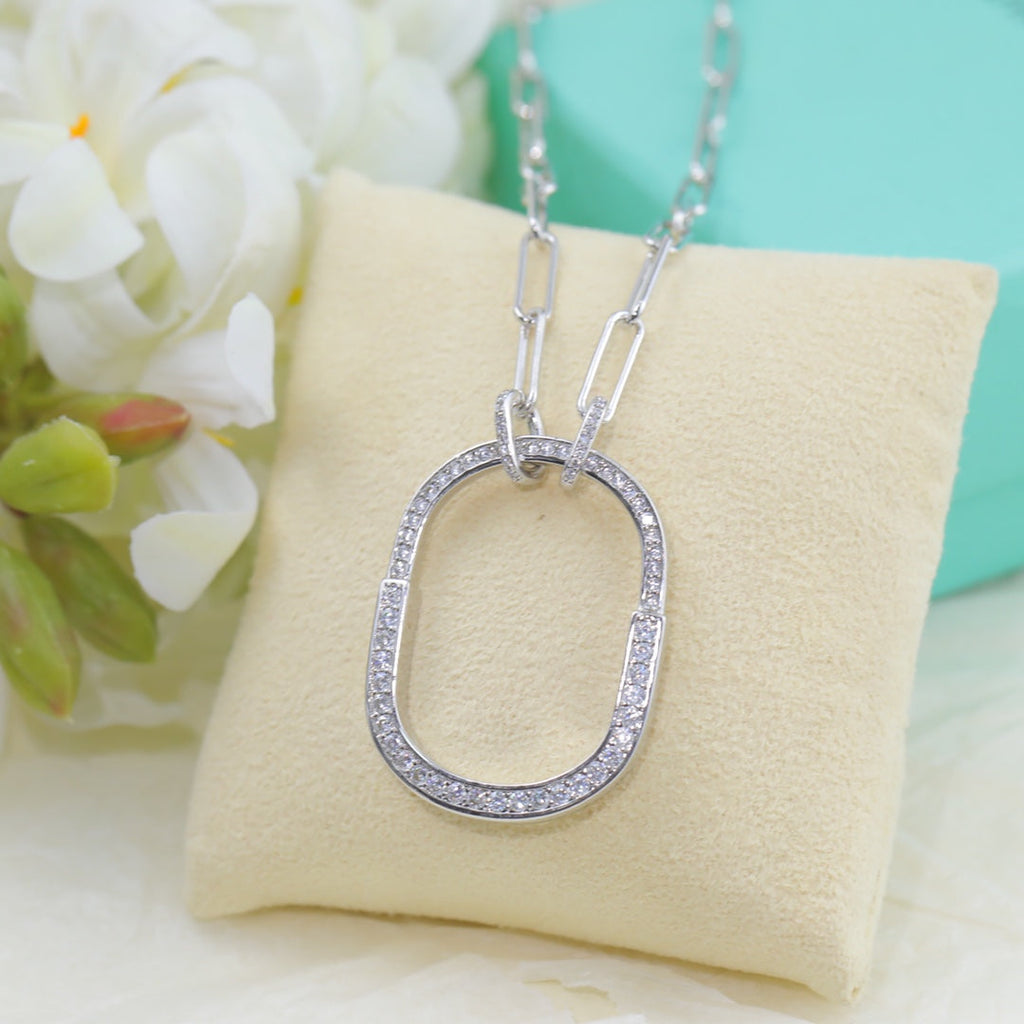 18K Tiffany & Co. Lock Pendant Pave Diamonds Necklace