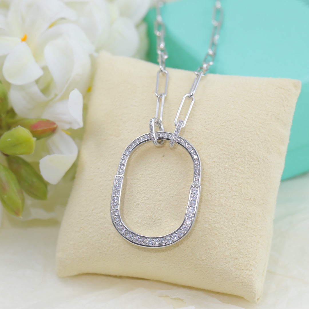 18K Tiffany & Co. Lock Pendant Pave Diamonds Necklace