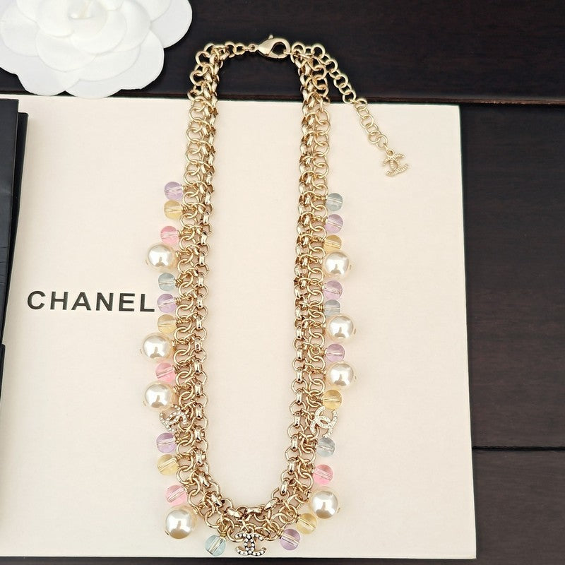 18K Chanel Pink Crystal Chain Links Necklace
