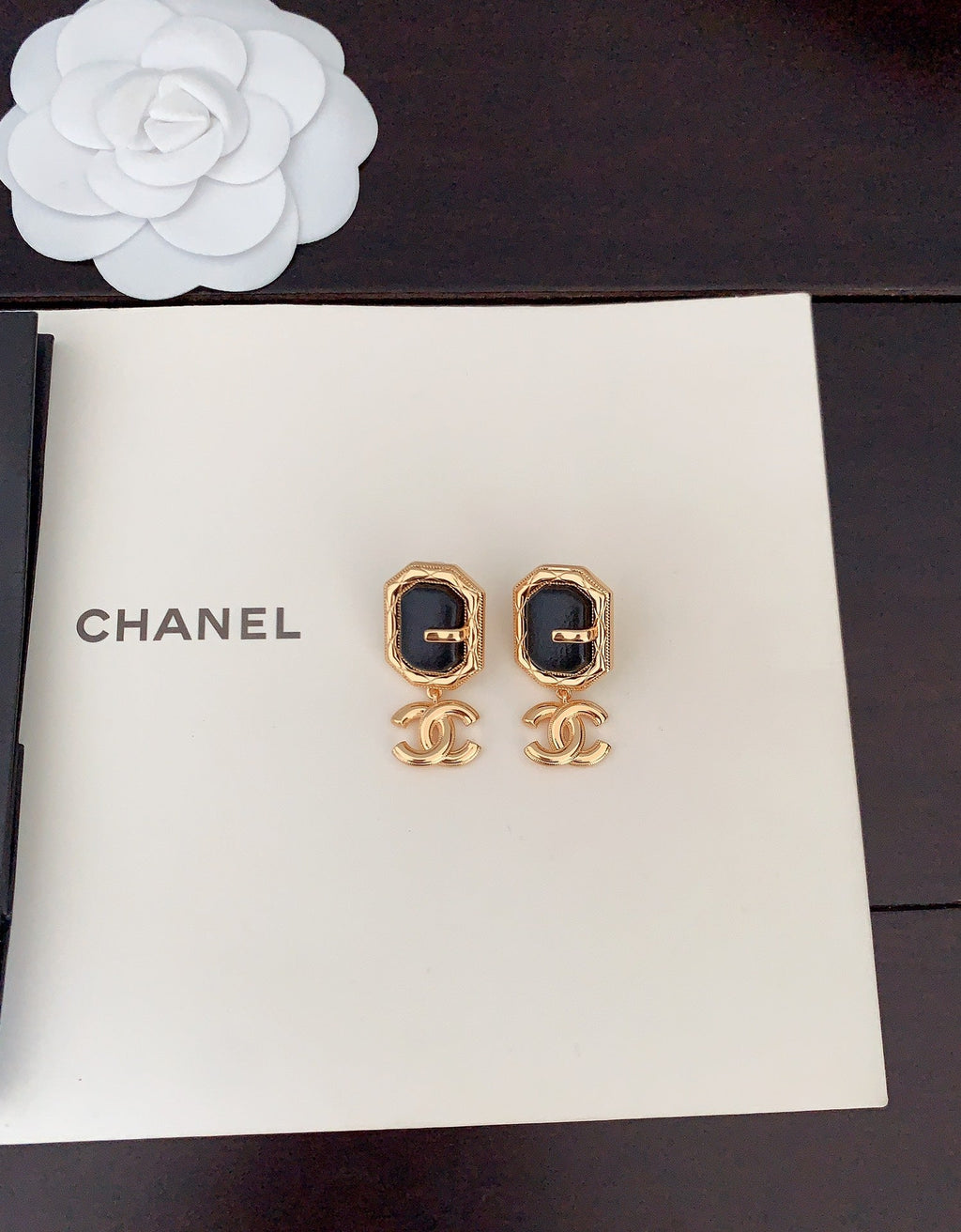 18K Chanel Pendant Leather Earrings