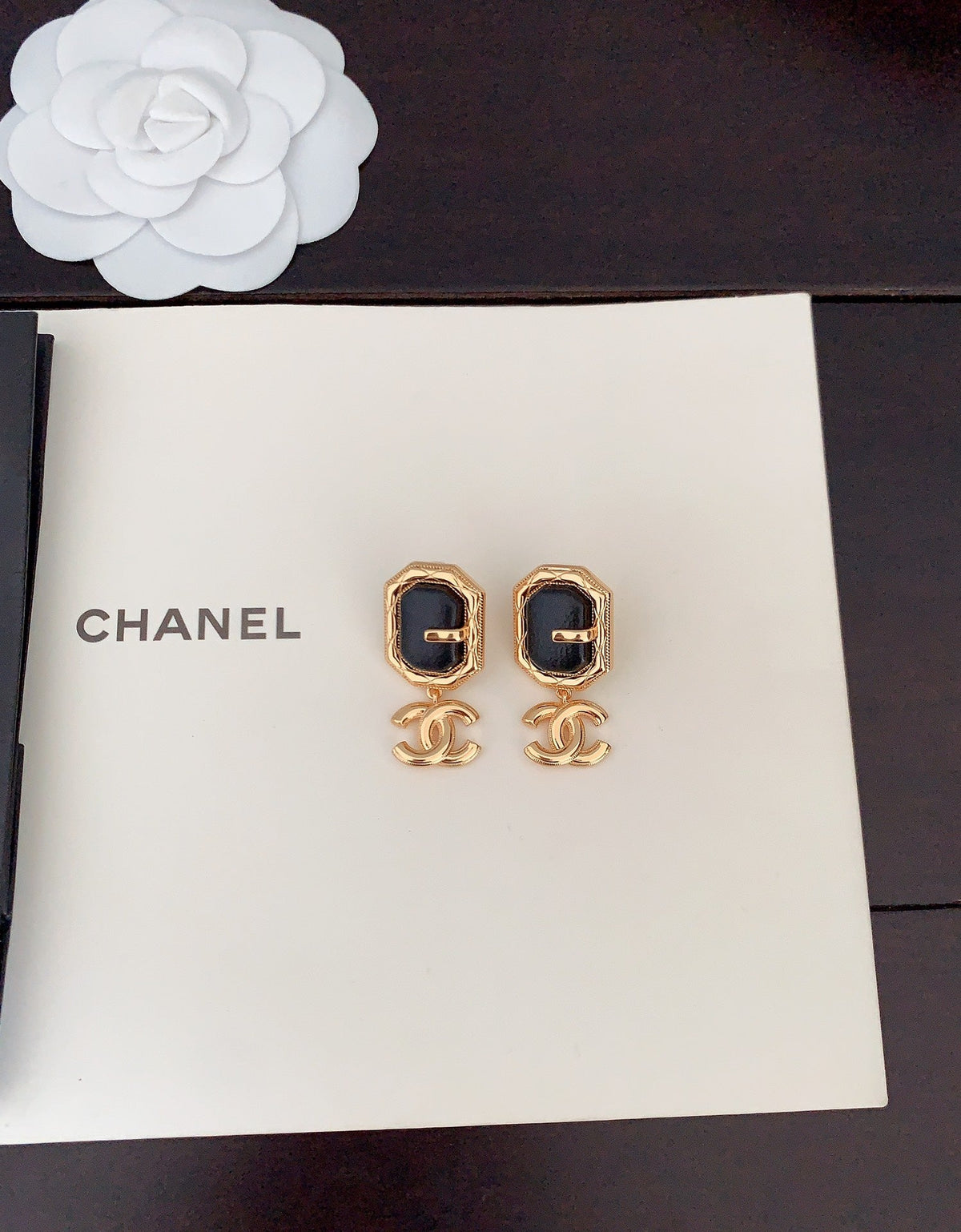 18K Chanel Pendant Leather Earrings
