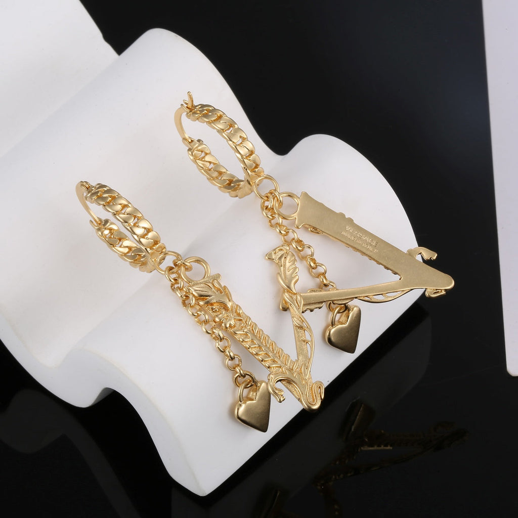 18K Valentino Heart Long Earrings