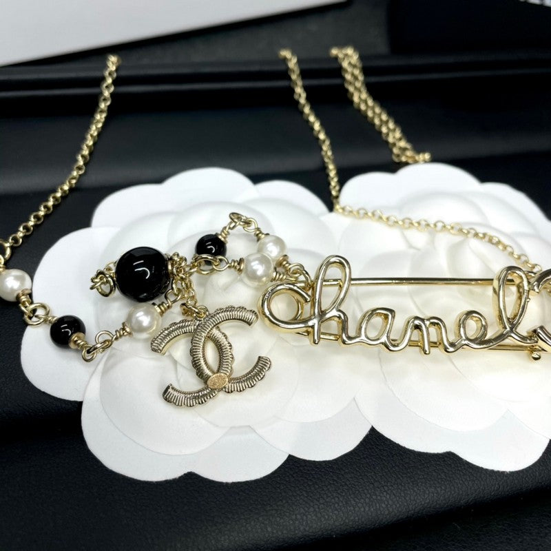 18K Chanel Rhinestone Pearl Letter Necklace